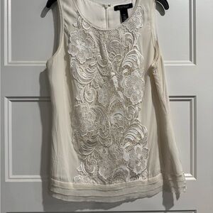 White House Black Market Cream Embellished Sleeveless Tank Top